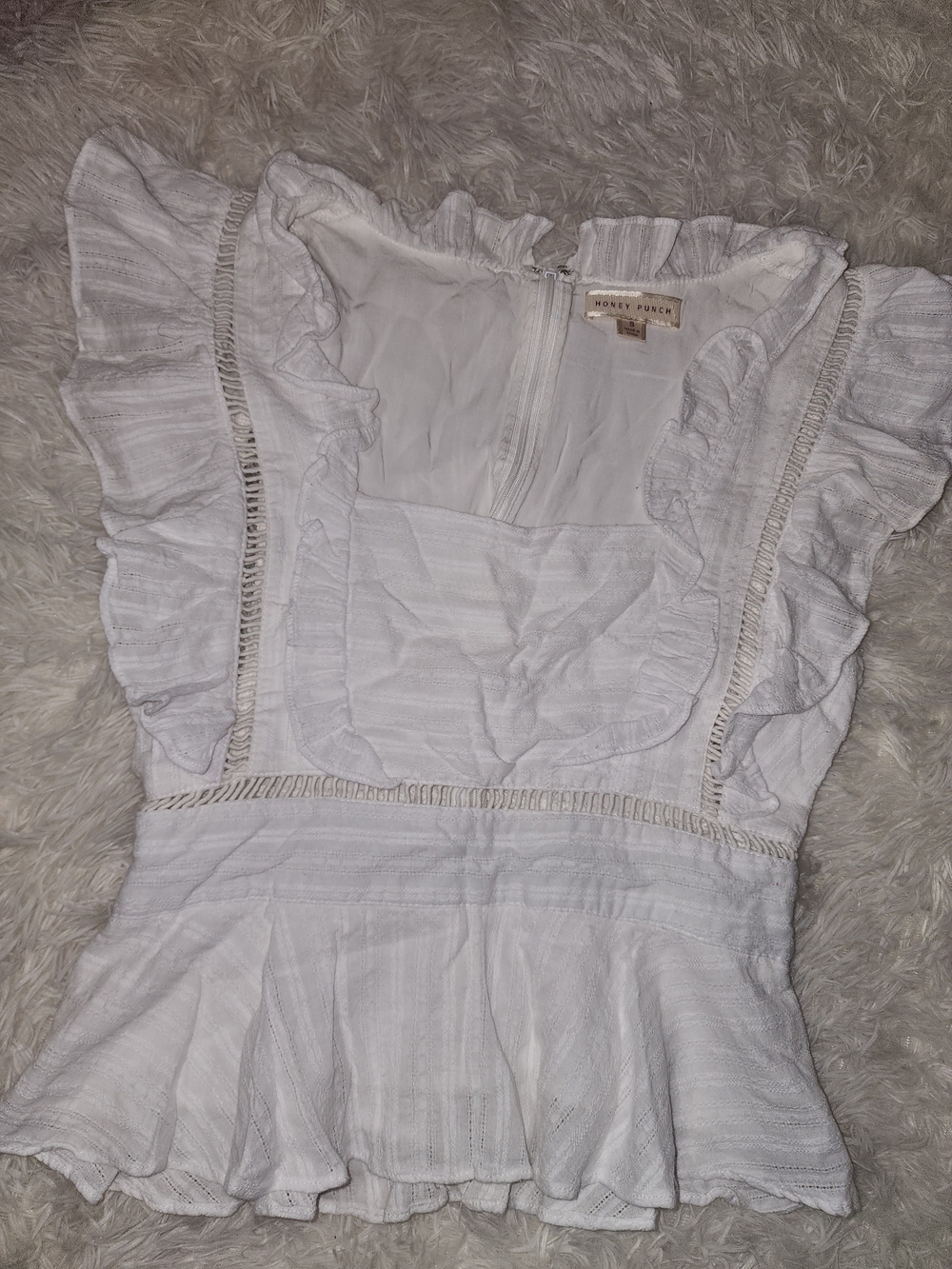 Honey Punch Women's White Ruffle Peplum Dress